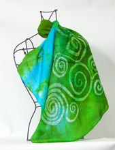 Load image into Gallery viewer, Silk Square Scarf Celtic Green Blue Skies