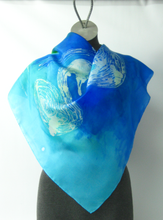 Load image into Gallery viewer, This_hand_painted_silk_square_is_very_dramatic_and_makes_a_big_statement_turquoise_is_a_lovely_colour_to_wear_close_to_your_neck_and_face_adds_brightness_to_the_complexion