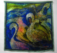 Load image into Gallery viewer, Silk Satin Square Printed The Children of Lir Green