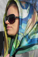 Load image into Gallery viewer, Silk Satin Square Printed The Children of Lir Green