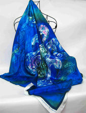 Load image into Gallery viewer, Silk Satin Printed Square The Children of Lir Blue and Pink