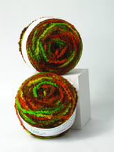 Load image into Gallery viewer, two_cakes_of_chunky_wool_in_shades_of_browns_orange_green_and_yellow_an_autumn_feel_perfect_for_little_projects_like_scarves_tank_tops_hats_knits_up_very_quick
