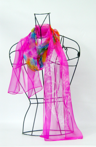 Fine Silk Chiffon Scarf Pink Butterfly