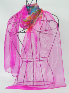 Fine Silk Chiffon Scarf Pink Butterfly