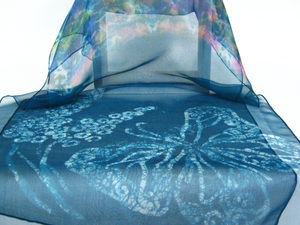 Fine Silk Chiffon Scarf Teal Butterfly