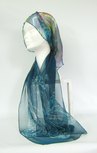 Fine Silk Chiffon Scarf Teal Butterfly