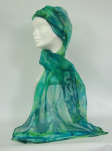 Load image into Gallery viewer, Silk Chiffon Scarf Green Celtic
