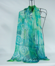 Load image into Gallery viewer, Silk Chiffon Scarf Green Celtic
