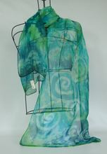 Load image into Gallery viewer, Silk Chiffon Scarf Green Celtic
