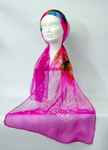 Fine Silk Chiffon Scarf Pink Butterfly