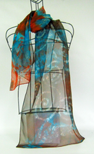 Load image into Gallery viewer, Silk Chiffon Scarf Teal Rust Celtic
