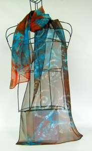 Silk Chiffon Scarf Teal Rust Celtic