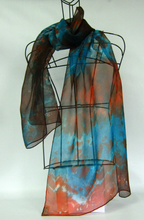 Load image into Gallery viewer, Silk Chiffon Scarf Teal Rust Celtic
