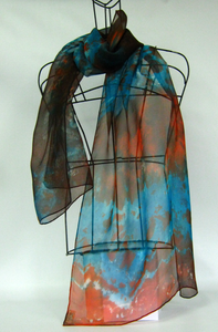 Silk Chiffon Scarf Teal Rust Celtic