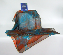 Load image into Gallery viewer, Silk Chiffon Scarf Teal Rust Celtic
