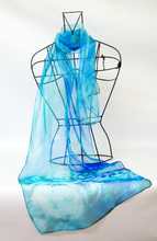 Load image into Gallery viewer, Silk Chiffon Scarf Celtic Aqua Blue Ocean Dream
