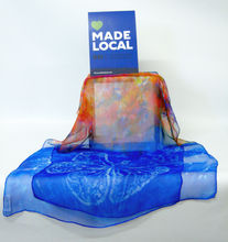 Load image into Gallery viewer, Silk Chiffon Scarf Blue Butterfly Sunrise
