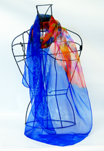 Load image into Gallery viewer, Silk Chiffon Scarf Blue Butterfly Sunrise
