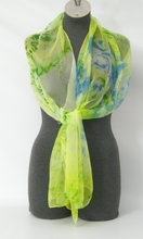 Load image into Gallery viewer, silk_chiffon_with-Celtic_design_draped_over_a_mannequinn_hand_painted_by_Louise_Loughman_artist
