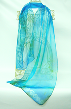 Load image into Gallery viewer, Silk Chiffon Scarf Spirals in Turquoise and Green
