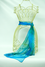 Load image into Gallery viewer, Silk Chiffon Scarf Spirals in Turquoise and Green
