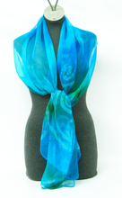 Load image into Gallery viewer, Silk Chiffon Scarf Spirals in Turquoise and Green
