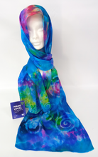 Load image into Gallery viewer, Silk Satin Scarf Celtic Blue Rainbow
