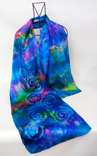 Load image into Gallery viewer, Silk Satin Scarf Celtic Blue Rainbow
