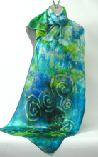 Load image into Gallery viewer, Silk Satin Scarf Celtic Midnight Emerald
