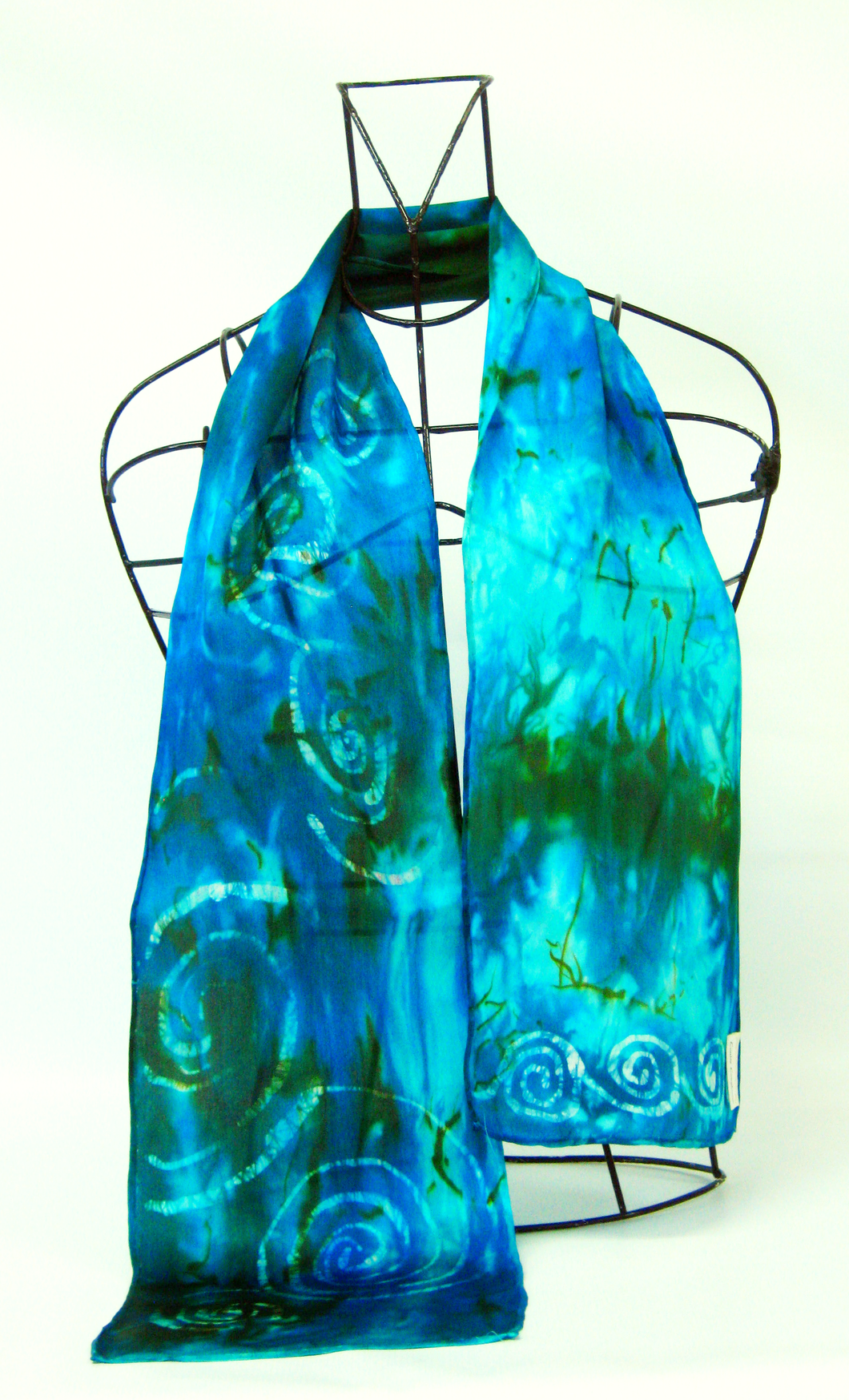 Silk Satin Neck Scarf Celtic Teal and Olive