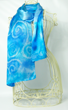 Load image into Gallery viewer, A_silk_satin_scarf_subtle_shades_of_pale_turquoise_and_aqua_a_perfect_way_to_subtle_pops_of_colour_to_winter_coas_and_suits
