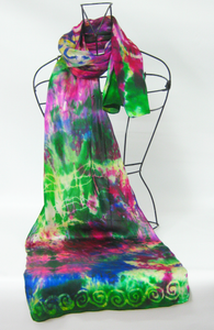 Silk Satin Scarf Celtic Green Magenta Carnival
