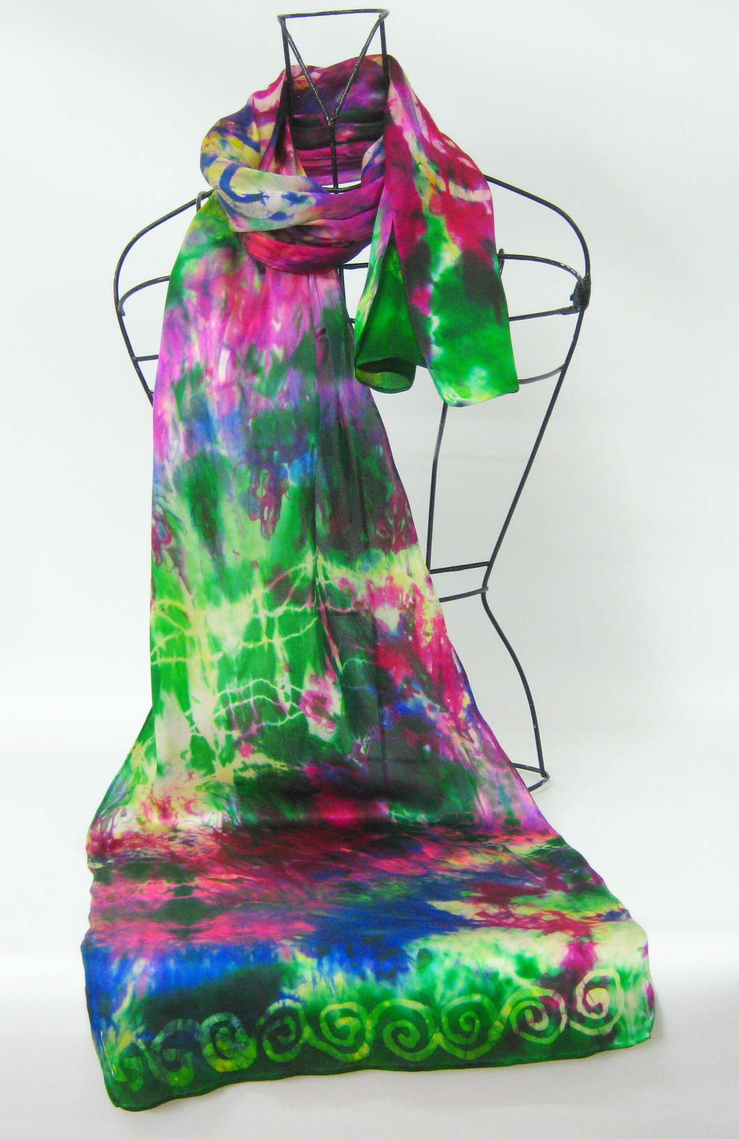 Silk Satin Scarf Celtic Green Magenta Carnival