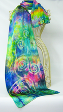 Load image into Gallery viewer, Silk Satin Scarf Celtic Green Rainbow
