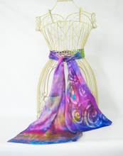 Load image into Gallery viewer, Silk Satin Scarf Lilac Garden
