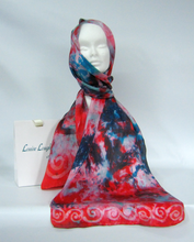 Load image into Gallery viewer, hand_painted_silk_scarf_red_pale_aqua_dark_teal
