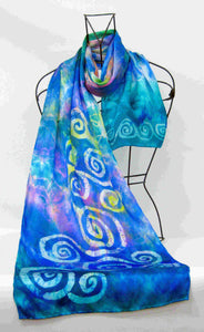 A Hand Painted Silk Satin Scarf Celtic Pastel Sky