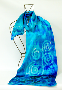Silk Satin Scarf Turquoise Blue Celtic