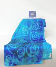 Load image into Gallery viewer, Silk Satin Scarf Turquoise Blue Celtic
