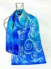 Load image into Gallery viewer, Silk Satin Scarf Turquoise Celtic
