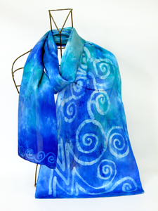 Silk Satin Scarf Turquoise Celtic