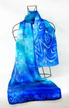 Load image into Gallery viewer, Silk Satin Scarf Turquoise Celtic
