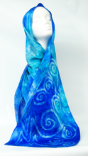 Load image into Gallery viewer, Silk Satin Scarf Turquoise Celtic
