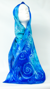 Silk Satin Scarf Turquoise Celtic