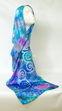 Load image into Gallery viewer, Silk Satin Scarf Blue Aqua Celtic
