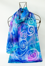Load image into Gallery viewer, Silk Satin Scarf Blue Aqua Celtic
