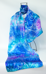 Silk Satin Scarf Blue Aqua Celtic