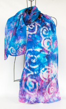 Load image into Gallery viewer, A Silk Satin Scarf Blue Magenta Celtic
