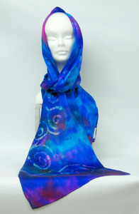 A Hand Painted Silk Satin Scarf Celtic Aurora Blue