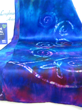 Load image into Gallery viewer, A Hand Painted Silk Satin Scarf Celtic Aurora Blue
